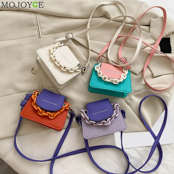 Women Versatile Mini Crossbody Acrylic Chain PU Leather Shoulder Pouch