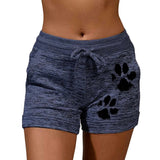 Fast Drying Drawstring Paw Print Lace Up High Waist Elastic Cotton Women Short