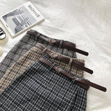 Korean Irregular Sweet High Waist A-line Mini Vintage Plaid Skirt Chic Sashes