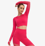 Women Two-Piece Set Sports Yoga Long Sleeve Crop Top Long Leggings