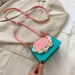 Women Versatile Mini Crossbody Acrylic Chain PU Leather Shoulder Pouch