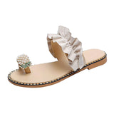 Women Slipper Pearl Flat Toe Bohemian Sandals Platform Shoes