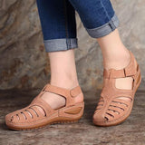 Women PU Buckle Retro Sewing Hollow Out Flat Shoes
