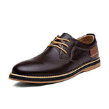 Men Oxford Genuine PU Leather Brogue Lace Up Flat Shoes