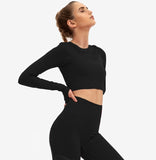 Women Two-Piece Set Sports Yoga Long Sleeve Crop Top Long Leggings