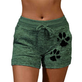 Fast Drying Drawstring Paw Print Lace Up High Waist Elastic Cotton Women Short