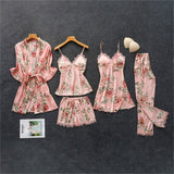 Women's Silk Floral Overall Print Pajama Set Satin Sleepwear