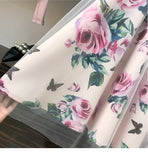 Women Irregular Mesh Skirts Bowknot Solid Top Floral Two-Piece Set