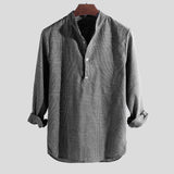 Men Helisopus Shirt Cotton Long Sleeve Striped Slim Fit Stand Collar