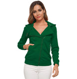 Women's Hooded Sweatshirt Oblique Zipper Slim Long Sleeves Coat Multi-Sizes