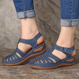 Women PU Buckle Retro Sewing Hollow Out Flat Shoes
