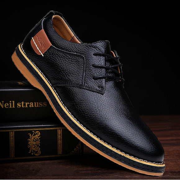 Men Oxford Genuine PU Leather Brogue Lace Up Flat Shoes