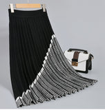 Women Geometric Long Knit Pleated Thick A-Line Skirt