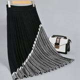 Women Geometric Long Knit Pleated Thick A-Line Skirt
