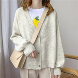 Women Sweater Oversize V Neck Knit Cardigans Outwear Chic Top