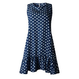 Women Wave Point Polka Dots Lower Ruffle Slim Thin Sleeveless Dress