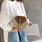 Hexagon Mulit Style Straw Leather Handbag Women Rattan Bag Handmade Woven Bohemia Shoulder Bag