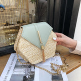 Hexagon Mulit Style Straw Leather Handbag Women Rattan Bag Handmade Woven Bohemia Shoulder Bag