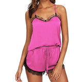 Women Sleepwear Pajama Set Sleeveless Strap Lace Trim Satin Cami Top Nightwear Femme Homewear