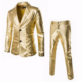 HZIJUE Men Gold Silver Slim Tuxedo Formal Dress Brand Blazer Pant Perform Suits Set