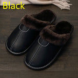 FONGIMIC Men Slippers PU Leather Slippers Indoor Waterproof House Shoes