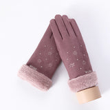 Lace Cute Bear Double Thick Plush Wrist Touch Screen Driving Gloves
