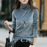 Pliktea Women's Thick Warm Velvet Top Turtleneck Pullovers Long Sleeve Sweater