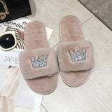 Noworry Womens Fur Slippers Big Size Home Plush Pantufa Fluffy Cotton Shoes