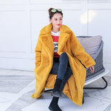 Uppin Women Faux Rabbit Fur Long Jacket Loose Lapel Thick Warm Plus Size Plush