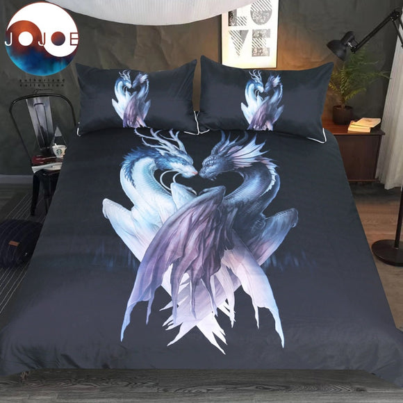 Yin and Yang Dragons Black by JoJoesArt 3D Printed Duvet Cover 3-Piece Bed Set Animal