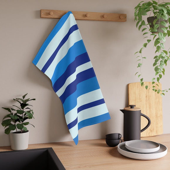 Azure Blue Radiance Stripes Kitchen Towel