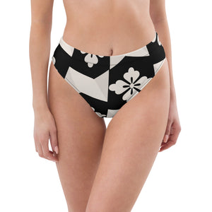 Black White Tiles Recycled high-waisted bikini bottom
