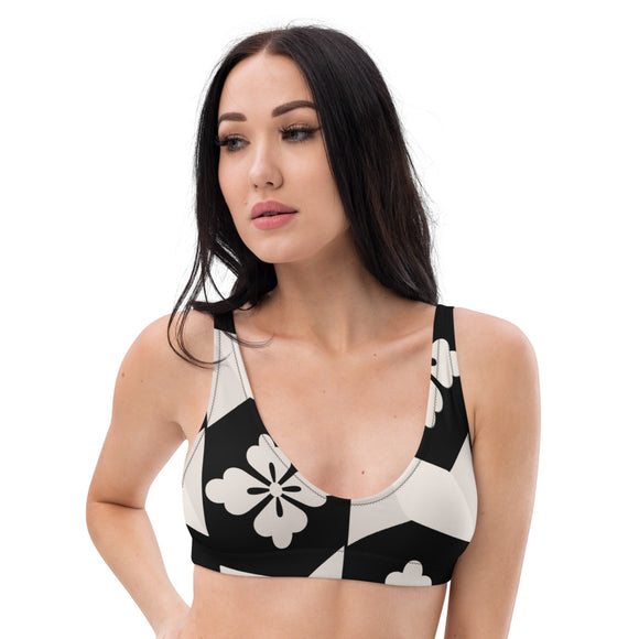 Black White Tiles Recycled padded bikini top