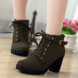 Women's Block Chunky Heel Lace-up Leatherette Mid-Calf Combat Boots