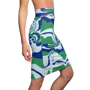 Ocean Green Mess Women's Pencil Skirt