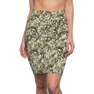 White Linen Baby's Breath Women's Pencil Skirt