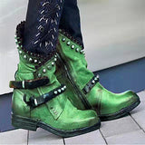 Women's Comfort Shoes Block Heel Round Toe PU Mid-Calf Boots
