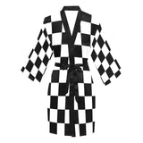 Black White Checker Long Sleeve Kimono Robe