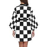 Black White Checker Long Sleeve Kimono Robe