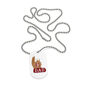 Red White #1 Dad Finger Points Up Dog Tag