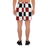 Black Red White Checker Men's Athletic Long Shorts