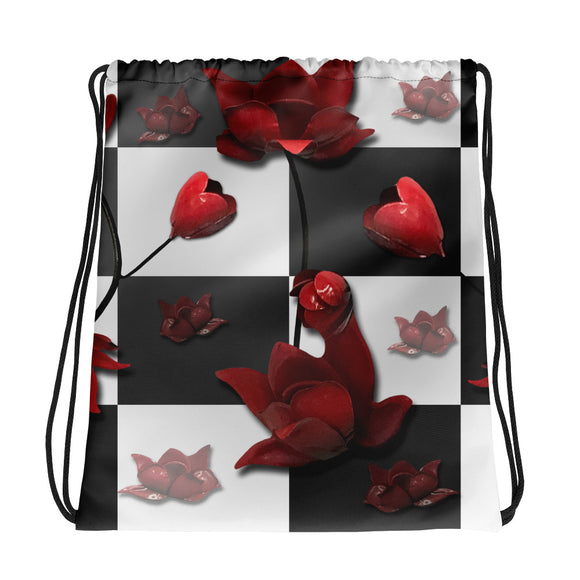 Burnt Crimson Flora Drawstring bag