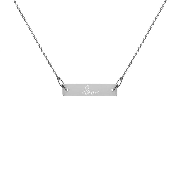 Love Tiny Hearts Engraved Silver Bar Chain Necklace
