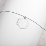 Love You to the Moon and Back Engraved Silver Hexagon Necklace