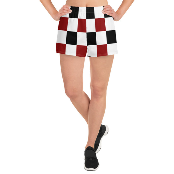 Black Red White Checker Women's Athletic Short Shorts