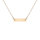 Faith Flowers Engraved Silver Bar Chain Necklace