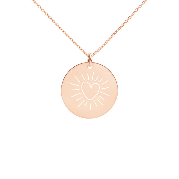 Bright Heart Engraved Silver Disc Necklace