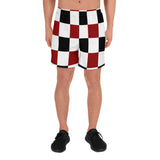 Black Red White Checker Men's Athletic Long Shorts