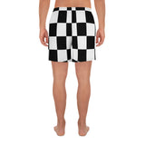 Black White Checker Men's Athletic Long Shorts