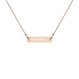 Faith Flowers Engraved Silver Bar Chain Necklace